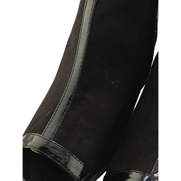 Cato 10W Black Stiletto Open Toe Ankle Platform Bootie Faux Suede Side Zip Shoe - Picture 7 of 8